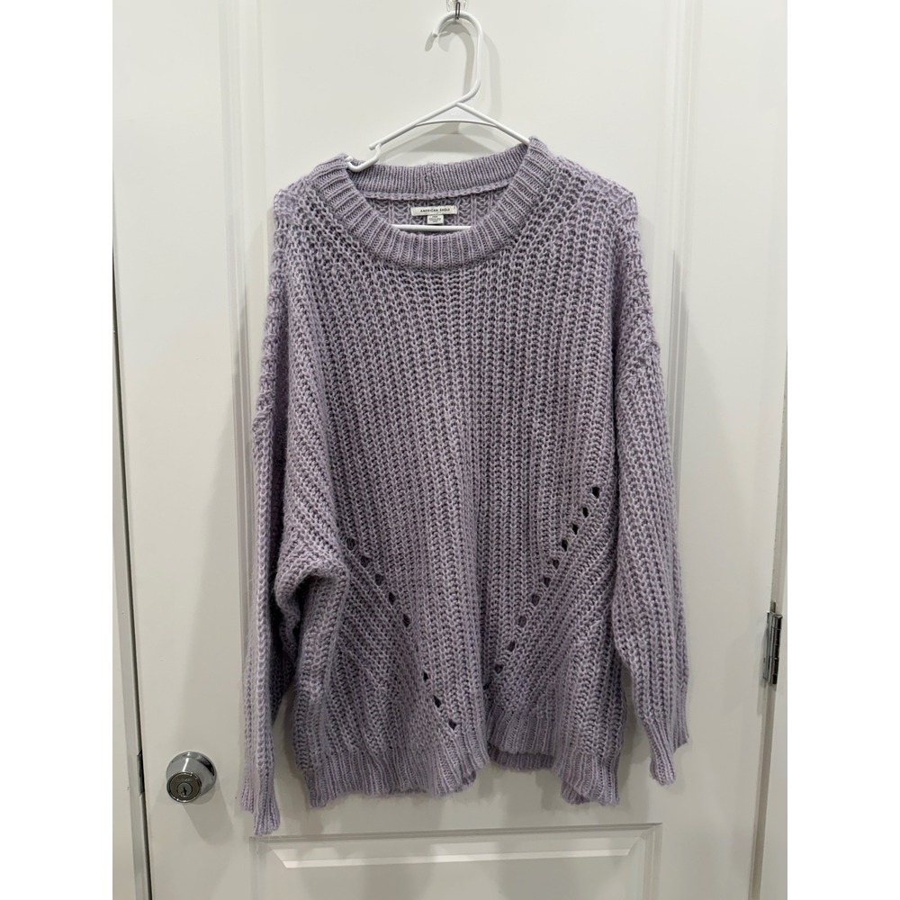 American Eagle Lavender Purple Chunky Knit Pointelle Oversized Sweater Large